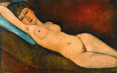 Reclining Nude With Blue Cushion